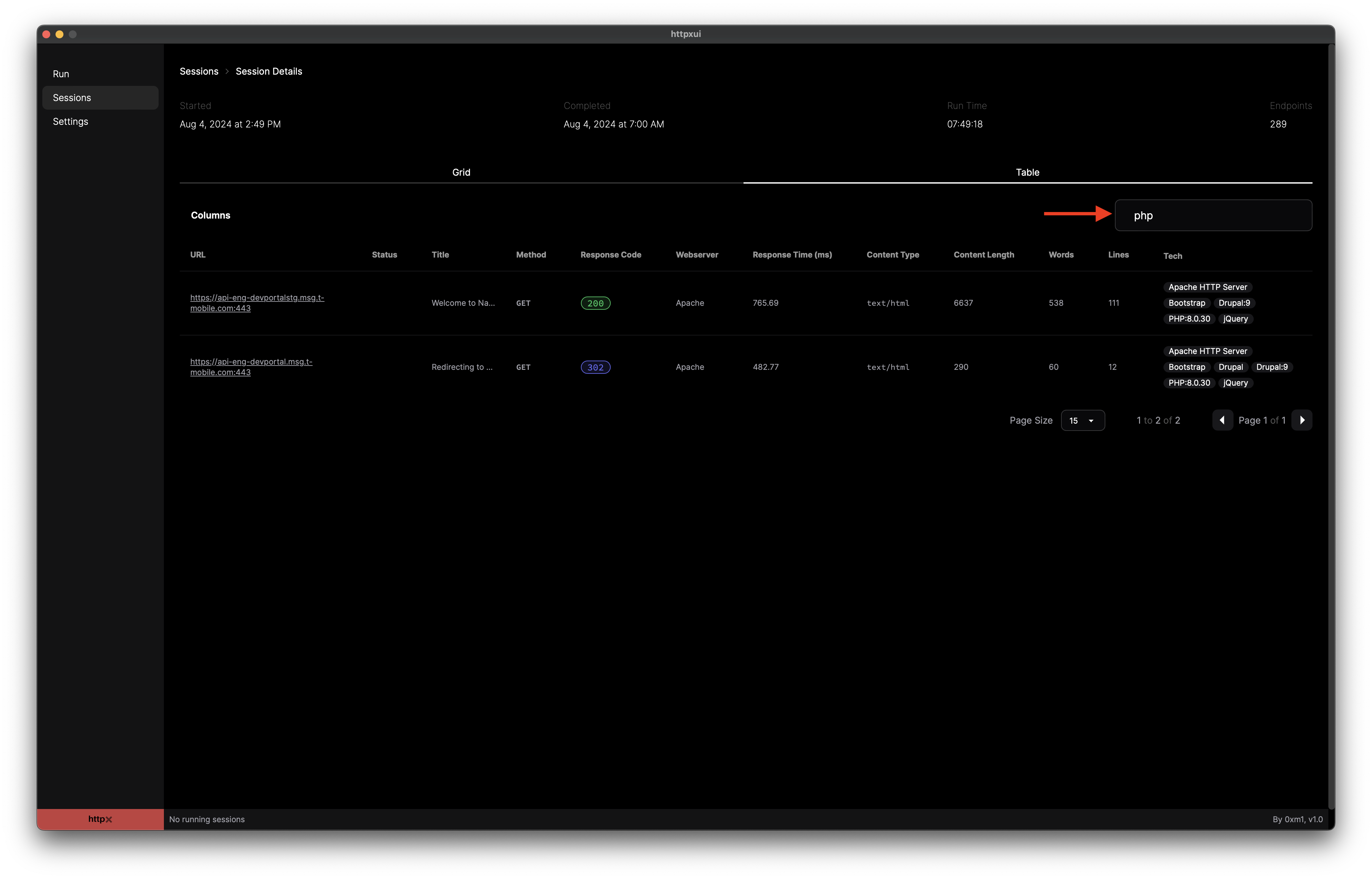 Search within table view