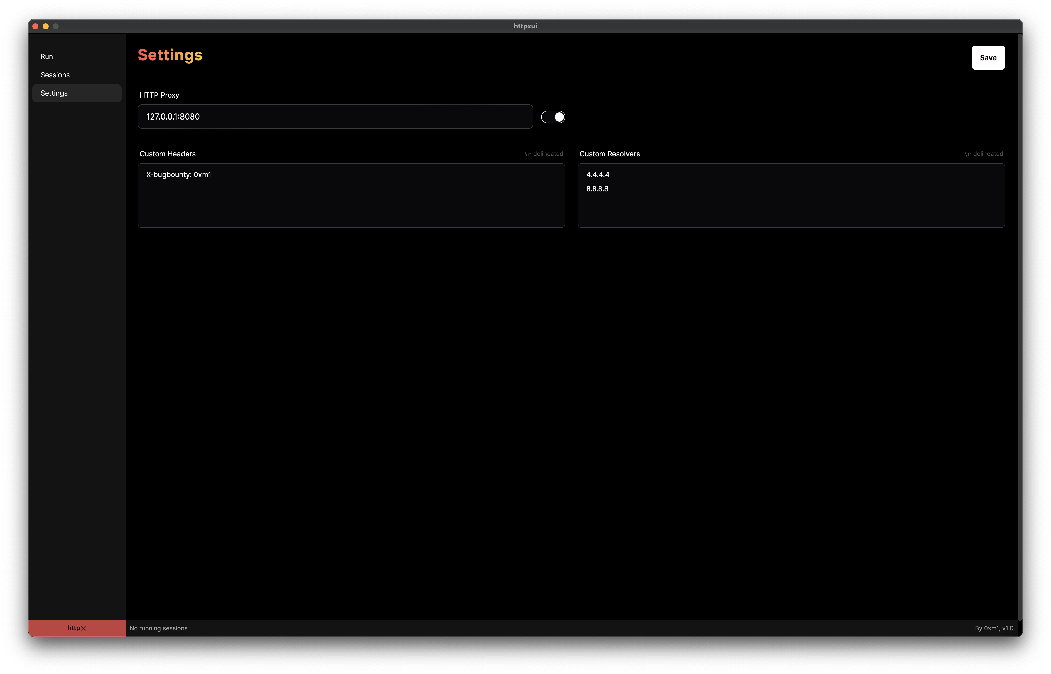 Settings screen